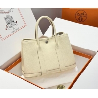 Promotional Hermes Garden Party Bag 30cm in Grained Leather 31001 Cream White 2026 (Half Handmade)