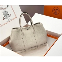 Hot Sell Cheap Hermes Garden Party Bag 30cm in Grained Leather 31001 Glacier White 2026 (Half Handmade)