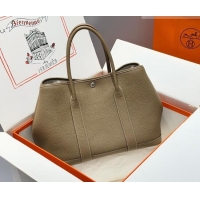 Shop Discount Hermes Garden Party Bag 36cm in Grained Leather 31002 Elephant Grey 2026 (Half Handmade)