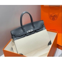 Famous Brand Hermes Birkin 35cm Bag in Canvas and Swift Calfskin Leather H0035 Slate Grey/Silver 2026