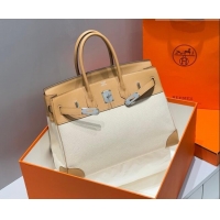 Good Looking Hermes Birkin 35cm Bag in Canvas and Swift Calfskin Leather H0035 Milk Tea 2026