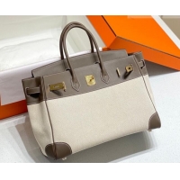 Low Cost Hermes Birkin 35cm Bag in Canvas and Swift Calfskin Leather H0035 Elephant Grey 2026