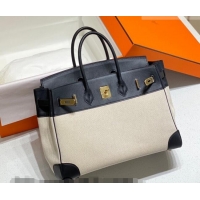 Luxury Cheap Hermes Birkin 35cm Bag in Canvas and Swift Calfskin Leather H0035 Black/Gold 2026