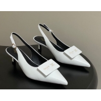 Good Quality Celine Signature Slingbacks Pump 5cm in Lambskin Leather 0227004 White 2026
