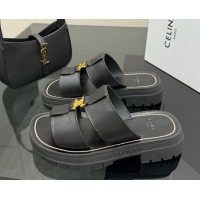 Classic Hot Celine Platform Slides Sandal in Calfskin Leather 0227018 Black 2026