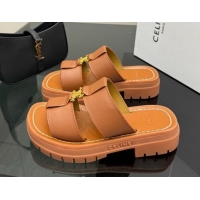 Low Price Celine Platform Slides Sandal in Calfskin Leather 0227018 Brown 2026