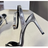 Cheap Price Celine Heeled Sandals 8cm in Embossed Leather 0227028 Silver 2026