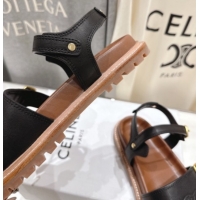 Best Price Celine Tippi Triomphe Flat Sandals in Calfskin Leather 0227036 Black 2026