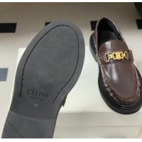 Top Design Celine Calfskin Leather Platform Loafers with Logo Chain 0227046 Dark Brown 2026