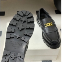 Luxury Celine Calfskin Leather Platform Loafers with Chain Fringe Black 0227050 2026