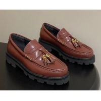 Cheap Price Celine Calfskin Leather Platform Loafers with Tassel Charm Brown 0227052 2026