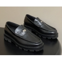 Sumptuous Celine Calfskin Leather Platform Loafers with Logo Tab Black 60227053 2026