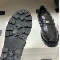 Sumptuous Celine Calfskin Leather Platform Loafers with Logo Tab Black 60227053 2026