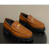 Good Looking Celine Calfskin Leather Platform Loafers with Logo Tab Brown 60227054 2026