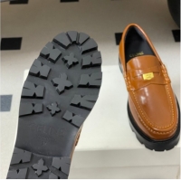 Good Looking Celine Calfskin Leather Platform Loafers with Logo Tab Brown 60227054 2026