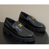 Durable Celine Calfskin Leather Platform Loafers with Logo Band Black 0227055 2026