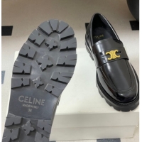 Durable Celine Calfskin Leather Platform Loafers with Logo Band Black 0227055 2026