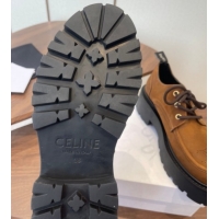 Sophisticated Celine Triomphe Derbies Shoes Lace-ups 3cm in Suede Brown 0227058 2026
