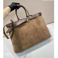 Traditional Discount Prada Mens Buckle Large Suede Bag with Buckle Belt 1BG126 Brown 2026