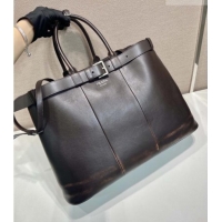 Top Grade Prada Mens Buckle Large Leather Bag with Buckle Belt 1BG126 Dark Brown 2026