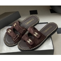 Cheap Chanel Mules Sandal with Chain 022808 Dark Brown Suede 2026