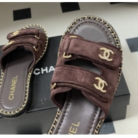 Cheap Chanel Mules Sandal with Chain 022808 Dark Brown Suede 2026