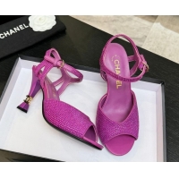 Top Grade Chanel Suede and Strass Heel Sandals 7cm CH030601 Dark Pink 2026
