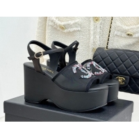 Classic Hot Chanel Mesh & Glass Beads Wedge Sandals 9.5cm G47063 Black 2026