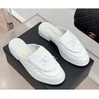 Luxurious Chanel Knit Flat Mules with CC Foldover G45474 White 2026