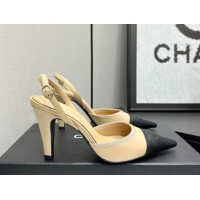 Discount Chanel Lambskin Leather Slingbacks Pump 9cm G47084 Beige/Black 2026