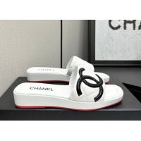 Pretty Style Chanel Lambskin Leather Wedge Slides Sandal CH030605 White 2026