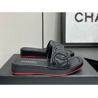 Top Grade Chanel Lambskin Leather Wedge Slides Sandal CH030605 Black1 2026