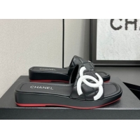 Durable Chanel Lambskin Leather Wedge Slides Sandal CH030605 Black2 2026
