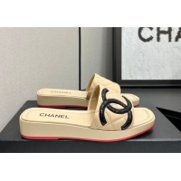 Sophisticated Chanel Lambskin Leather Wedge Slides Sandal CH030605 Beige 2026