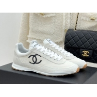 Luxury Discount Chanel Fabric & Embossed Suede Sneakers G47127 White 2026