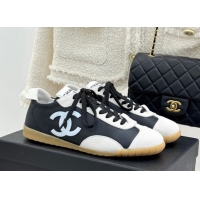 Luxury Cheap Chanel Calfskin Leather & Embossed Suede Sneakers G47125 Black/White 2026