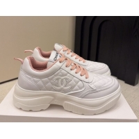 Best Price Chanel Quilted Calfskin Leather Sneakers CH030606 White/Pink 2026