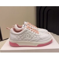 Pretty Style Chanel Quilted Calfskin Leather Sneakers CH030607 White/Pink 2026