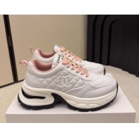 Popular Style Chanel Quilted Calfskin Leather Platform Sneakers CH030608 White/Pink 2026