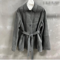 Top Grade Miu Miu Suede Jacket 0310 Grey 2026