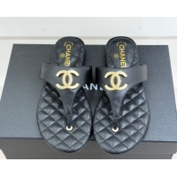 Good Quality Chanel Lambskin Leather Flat Slides Sandal CH030609 Black 2026