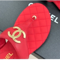 Popular Style Chanel Lambskin Leather Flat Slides Sandal CH030609 Red 2026