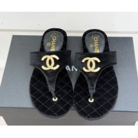 Good Looking Chanel Velvet Flat Slides Sandal CH030609 Black 2026