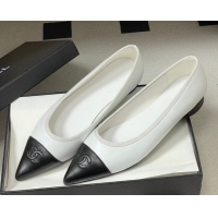 Shop Duplicate Chanel Lambskin Leather Pointed Ballet Flats G47081 White/Black2 2026