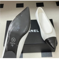 Shop Duplicate Chanel Lambskin Leather Pointed Ballet Flats G47081 White/Black2 2026