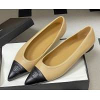 Purchase Chanel Lambskin Leather Pointed Ballet Flats G47081 Beige/Black 2026