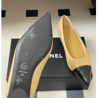 Purchase Chanel Lambskin Leather Pointed Ballet Flats G47081 Beige/Black 2026