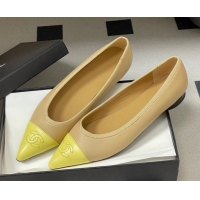 Grade Quality Chanel Lambskin Leather Pointed Ballet Flats G47081 Beige/Yellow 2026