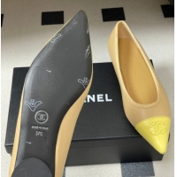 Grade Quality Chanel Lambskin Leather Pointed Ballet Flats G47081 Beige/Yellow 2026