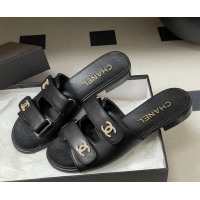 Top Grade Chanel Lambskin Leather Flat Slides Sandal with Strass and Strap G47043 Black 2026